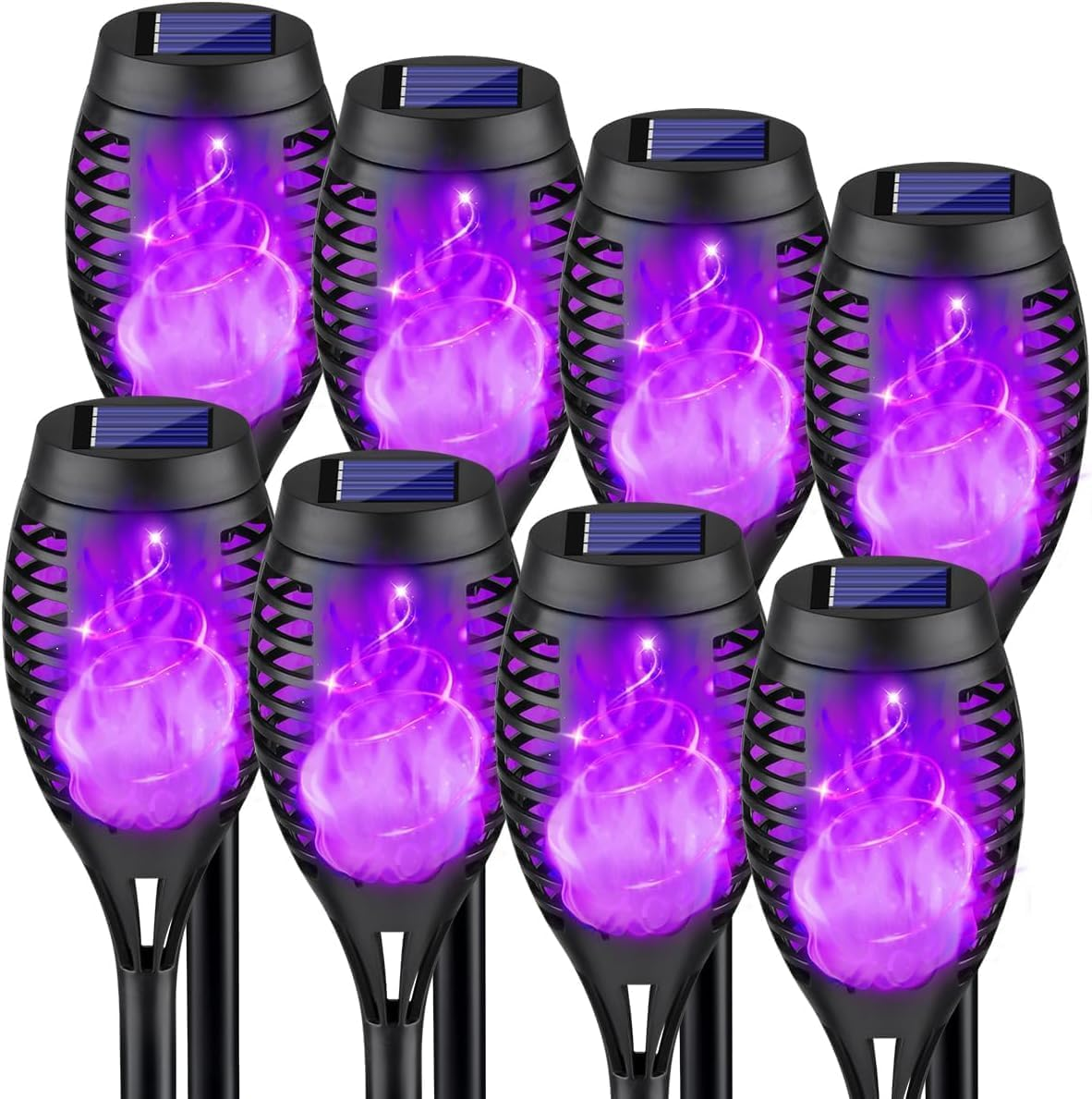 Outdoor Halloween Decorations, 8Pack Solar Lights with Purple Flame for Decor, Waterproof Outdoor, Pathway outside Yard Decorations Lawn image number 2