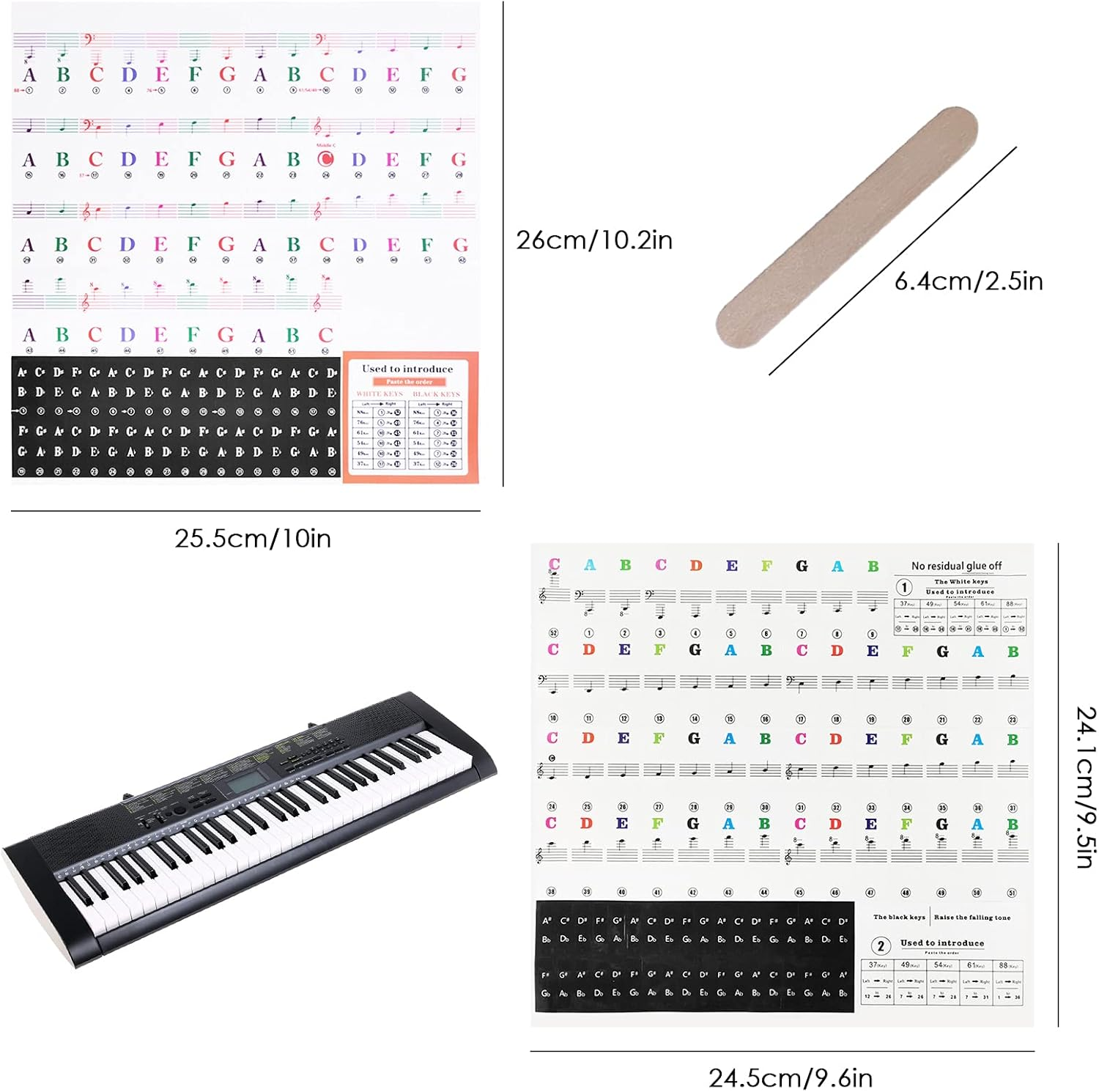 Sourceton 2 Sets of Piano Keyboard Stickers for 88/61/54/49/37 Key, Colorful Piano Stickers Transparent and Removable for Beginners image number 3