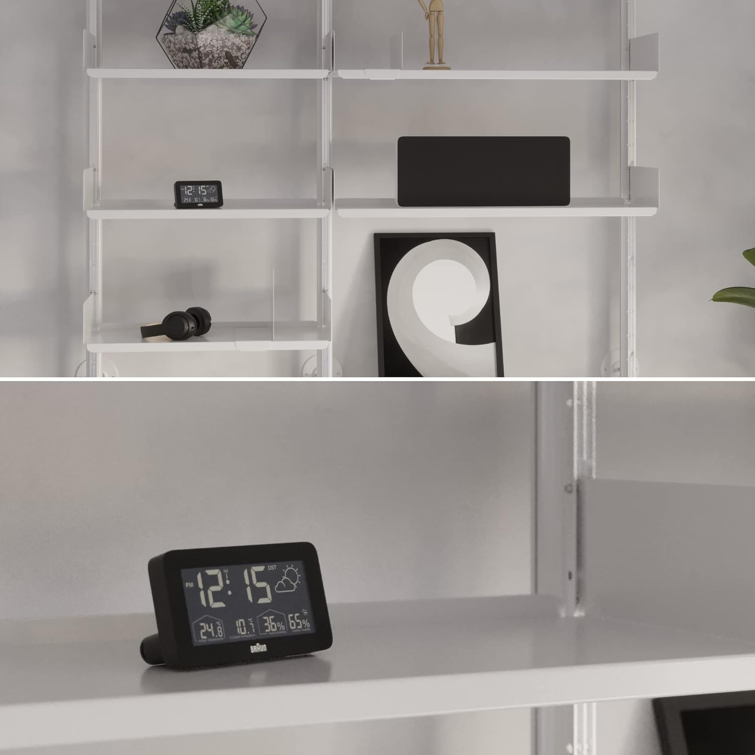 Braun Digital Weather Station Clock with Indoor and Outdoor Temperature and Humidity, Forecast, LCD Display, Quick-Set, Crescendo Beep Alarm in White, Model BC13WP. image number 2