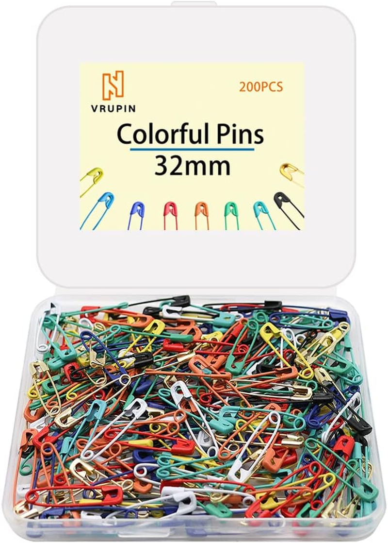 200Pcs -Safety Pins Colored, 1.26Inch32Mm Small Safety Pin Kit Colorful Assortment Bulk for Quilting Clothes Baby Diaper Decorative (Multi)