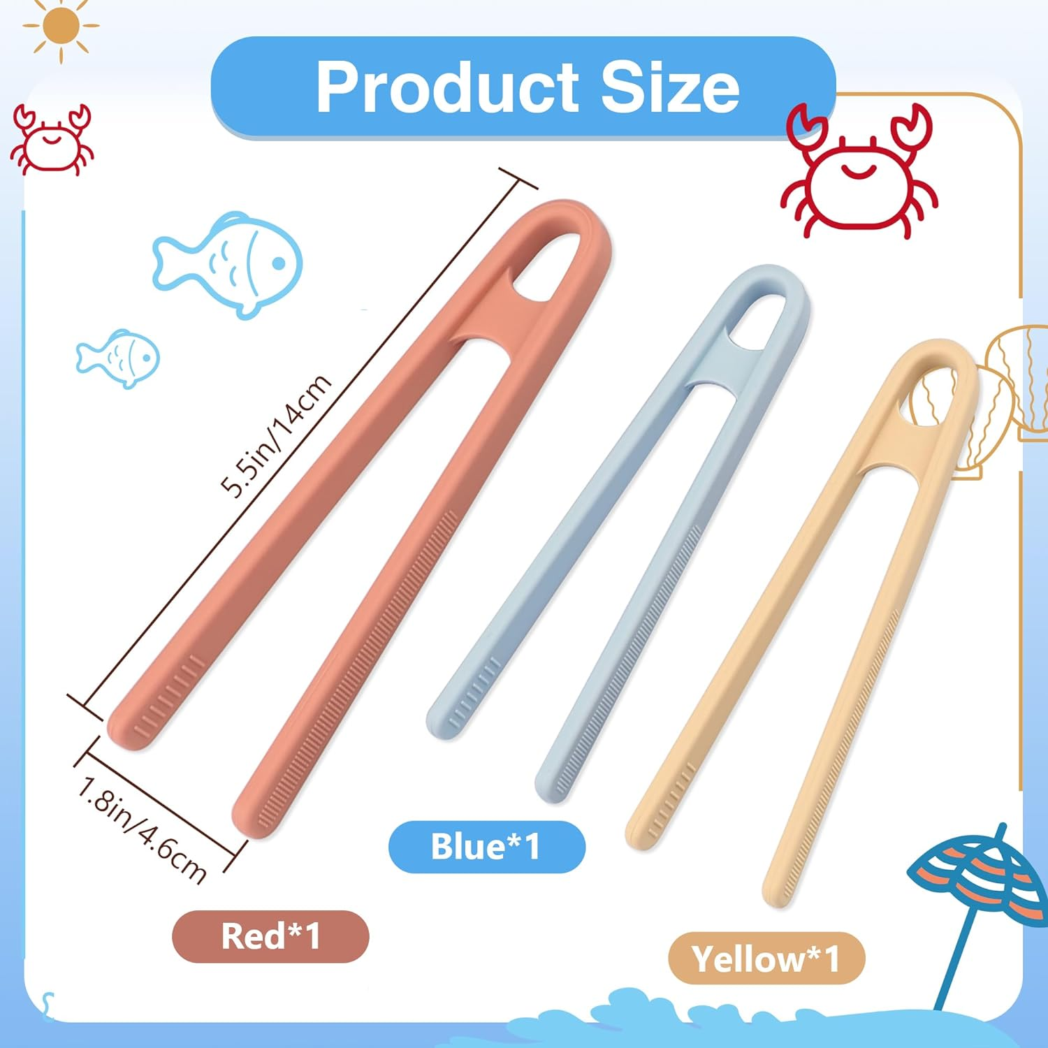 3 Pcs Silicone Mini Tongs 5.5 Inch 3 Color Small Tongs,Plastic Tweezers Toddler Tongs for Fine Motor Skills Sensory Toys and Accessories image number 6