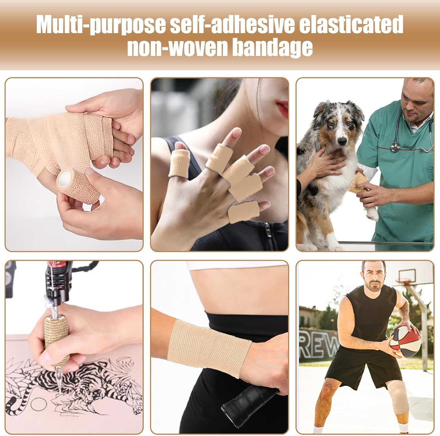 PERCEA Self Adhesive Bandage Wrap, 12 Rolls 2" X 5Yard Elastic Breathable Cohesive Bandage, Non Woven Breathable for Sports Injury, Wrist, Ankle Sprains, Swelling, Vet Wrap