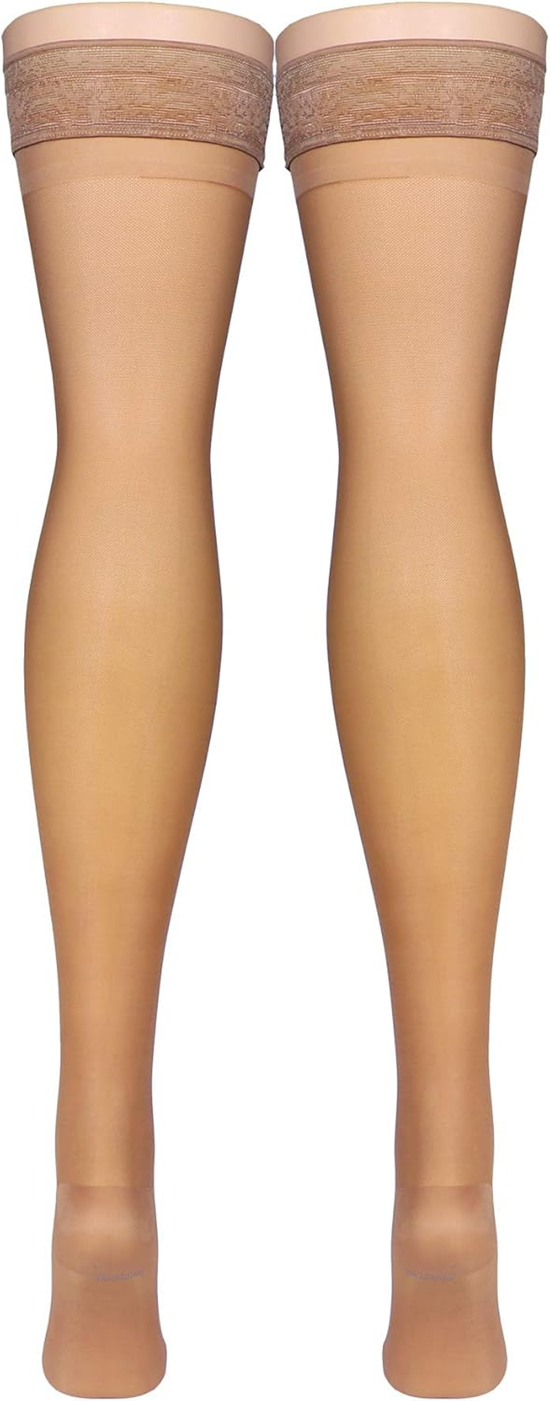 Truform Sheer Compression Stockings, 15-20 Mmhg, Women'S Thigh High Length, 20 Denier, Beige, Medium