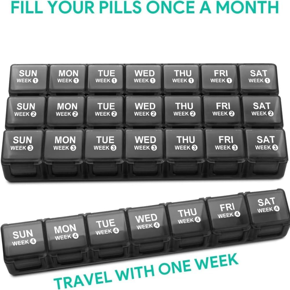 Monthly Pill Organizer 28 Days Pill Box Organized by Week,One Month 4 Weeks Pill Cases with Dust-Proof Container to Hold Vitamins,Supplements,Fish Oils for Travel image number 4