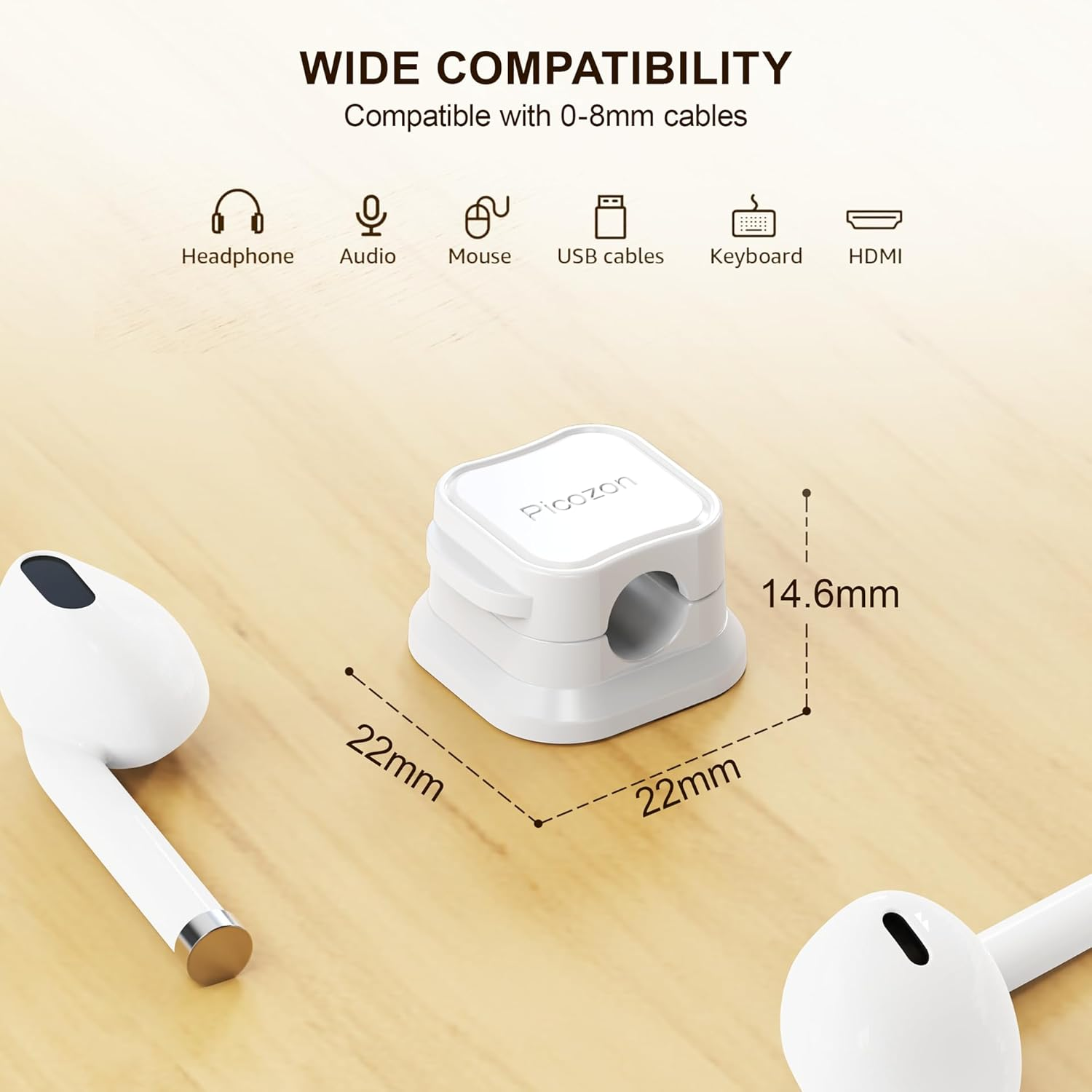 24 Pack Magnetic Cable Clip Organizer Cord Holder, Picozon Adhesive Cable Management, Wire Phone USB Charger Cable Holder, Keeper Organizer for Office Home Desktop Table - White image number 2