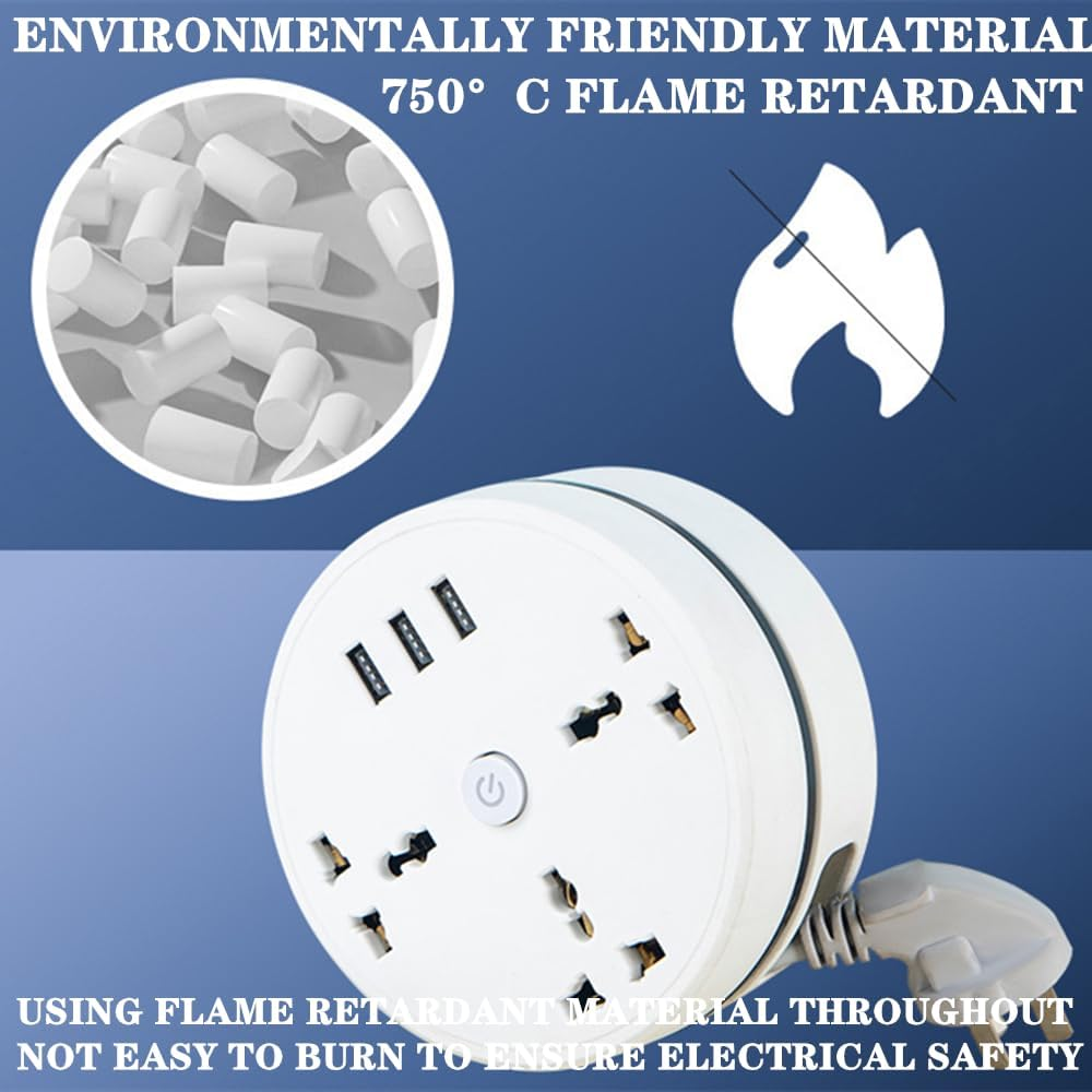 Civiliank Universal Power Strip, Civiliank Right Wrapped around Extension Cord, Retractable Power Strip with 3 Outlets 3 USB Ports, Universal Travel Power for Office Travel Hotels (5.9Ft+9.2Ft)