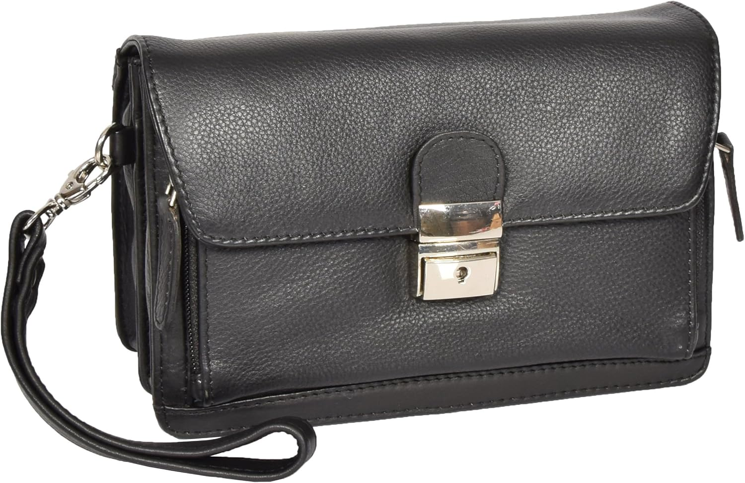 Mens Leather Wrist Bag Mobile Travel Cab Money Organiser Pouch HOL584 Black image number 2