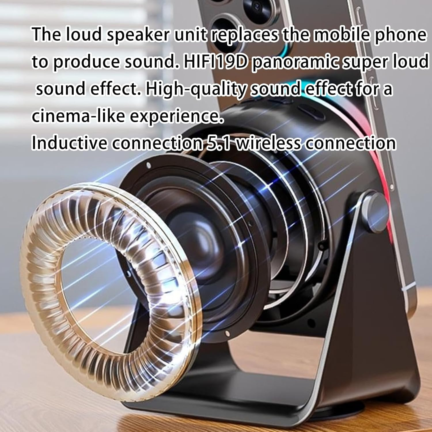 Desk Speakers,Phone Stand Amplifier Audio - 360 Degree Rotate Home Speaker with Colorful Light | for Men Teen Home Night Shower Kitchen Bathroom - Black image number 3