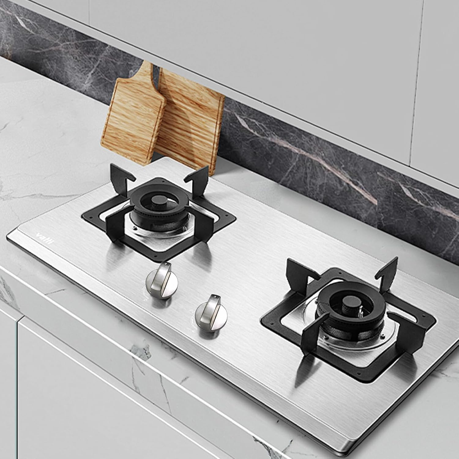 4PCS Universal Silver Gas Hob Knobs, Metal Switches for Kitchen Cooker Stove Oven Cooktop, Replacement Control Knobs for Gas Appliances with Precise Sizing and High-Quality Zinc Alloy Construction