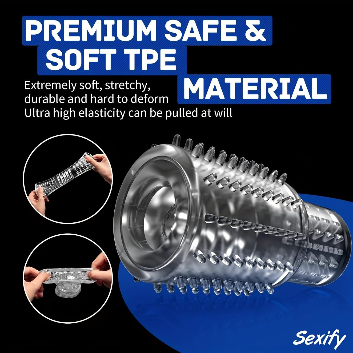 Male Masturbators, Portable Transparent Pocket Pussy Stroker Trainer Open Ended Realistic Spiral Textured Blowjob Sex Toys Penis TPE Masturbation Sleeve for Men Masturbator Adult Sex Toys image number 6