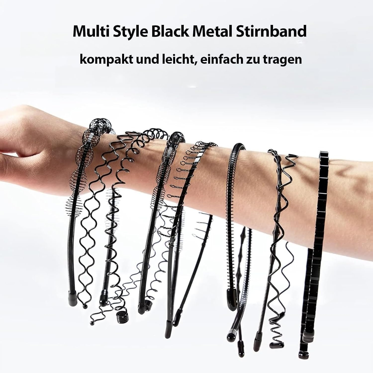 Pack of 12 Metal Hair Bands, Black Hair Band, Wave Metal, Headband, Unisex, Multi-Style Hair Bands for Men, Women, for Sports, Yoga, Makeup