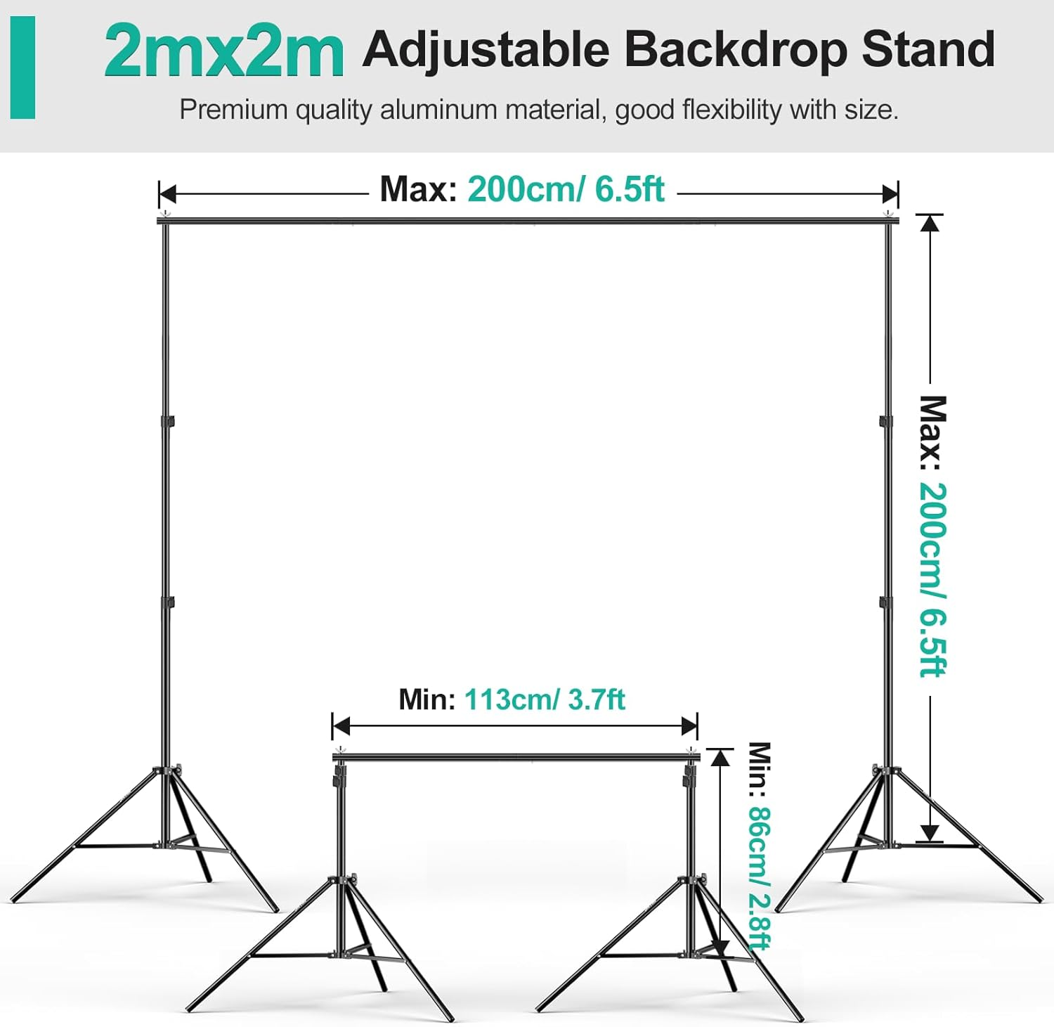 EMART Backdrop Stand Kit 2X2M/ 6.5X6.5Ft Photography Back Drop Support with White Background Carrying Bag and 4 Spring Clamps for Photo Decoration Party Studio Video image number 2