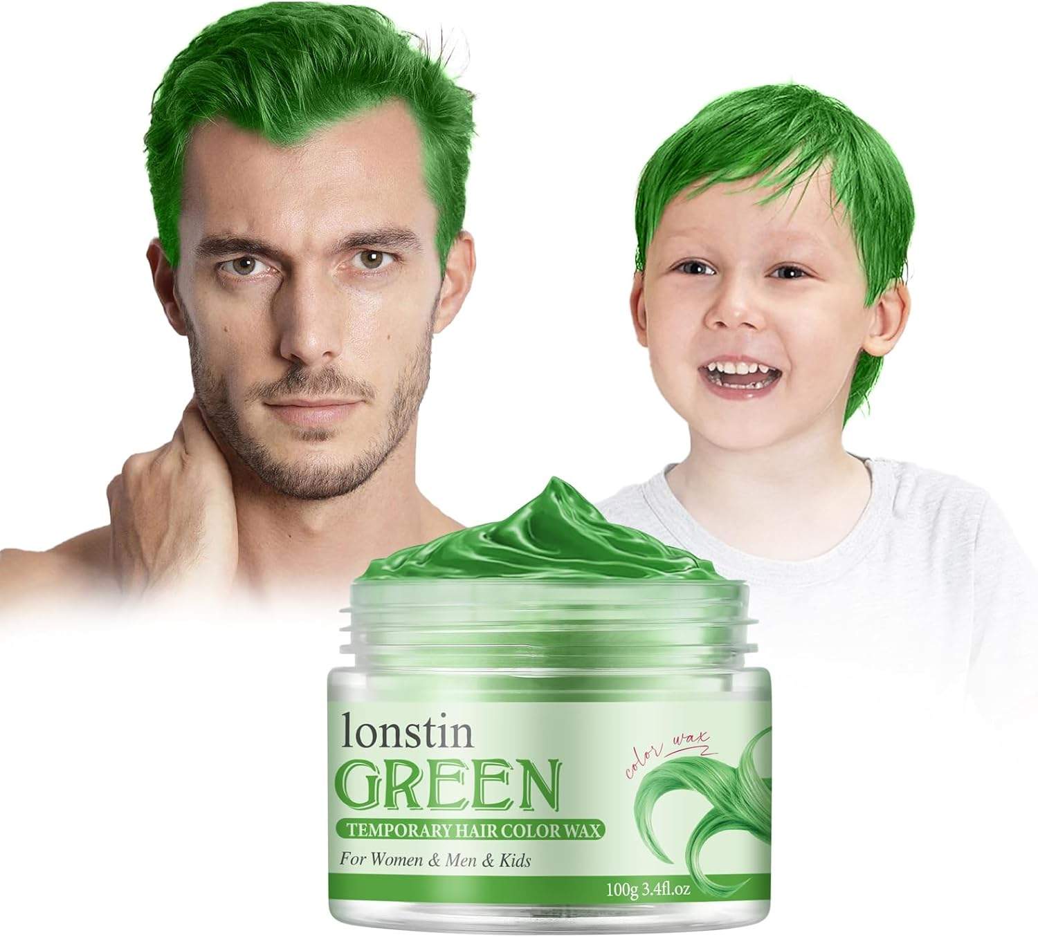 Temporary Dark Green Hair Dye Wax for Kids and Adults Lonstin 100G Washable Non Sticky Hair Color Cream for Halloween Christmas Cosplay Party Styling and Daily Hair Looks