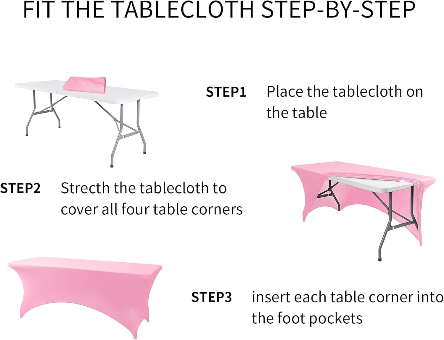 6Ft Stretch Spandex Table Cloth for Standard Folding Tables - Universal Rectangular Fitted Tablecloth Protector for Wedding image number 1