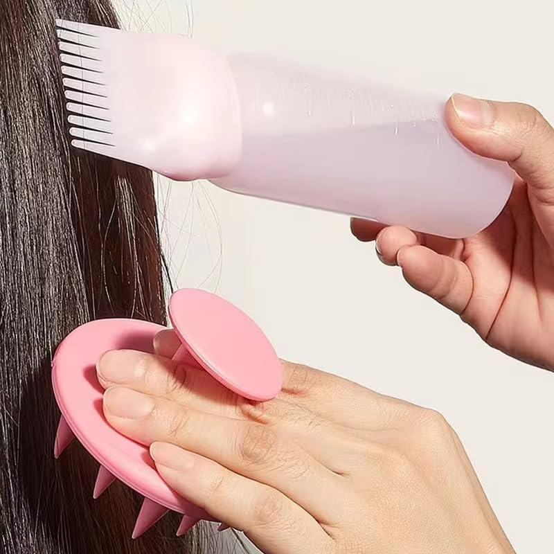 Root Comb Applicator Bottle 6 Oz/180 Ml with Scalp Massager Brush for Hair Dye, Shampoo, Oil Treatment & Scalp Care, Hair Coloring and Liquid Applicator Tool (Pink) image number 3