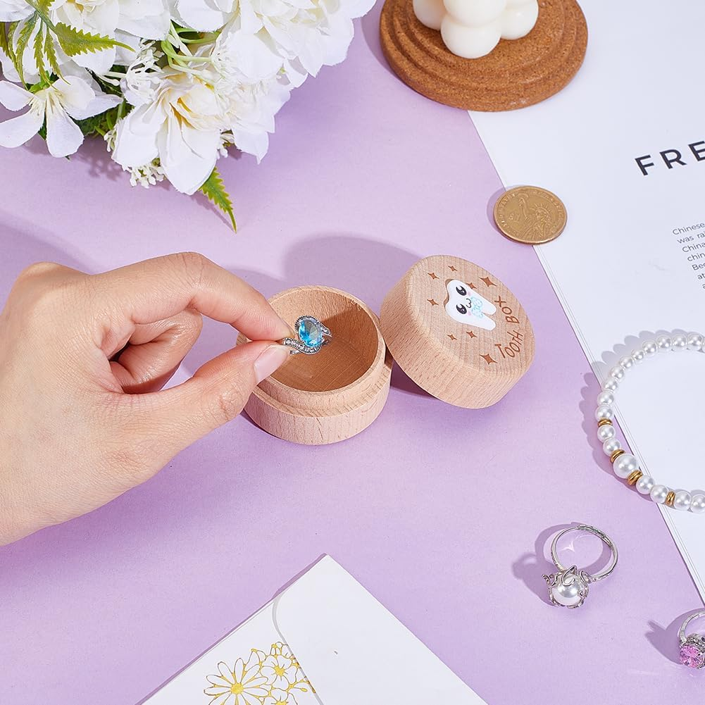 1Pc Wood Tooth Organizer Boxes with Tooth Star Pattern Memory Box Wooden Teeth Keepsake Storage Box for Parents Teeth Collection Storage image number 1