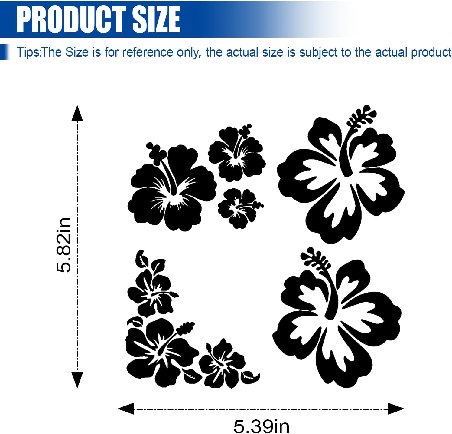 Hawaiian Hibiscus Flower Car Decal Sticker, Waterproof PET Decal, Car Bumper Sticker, Automotive Exterior Decoration Sticker Decal for Car, Truck, SUV, Door, Wall, Laptop (Black, 5.82&rdquo;&times;5.39&rdquo;)