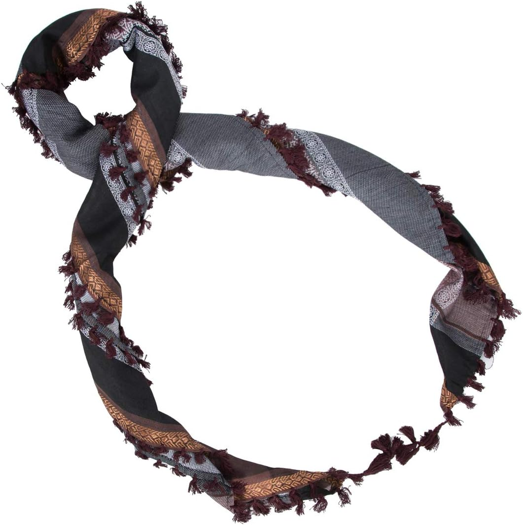 Merewill Premium Original Arabic Scarf 100% Cotton Shemagh Keffiyeh 49"X49" Arab Scarf - All Black image number 2