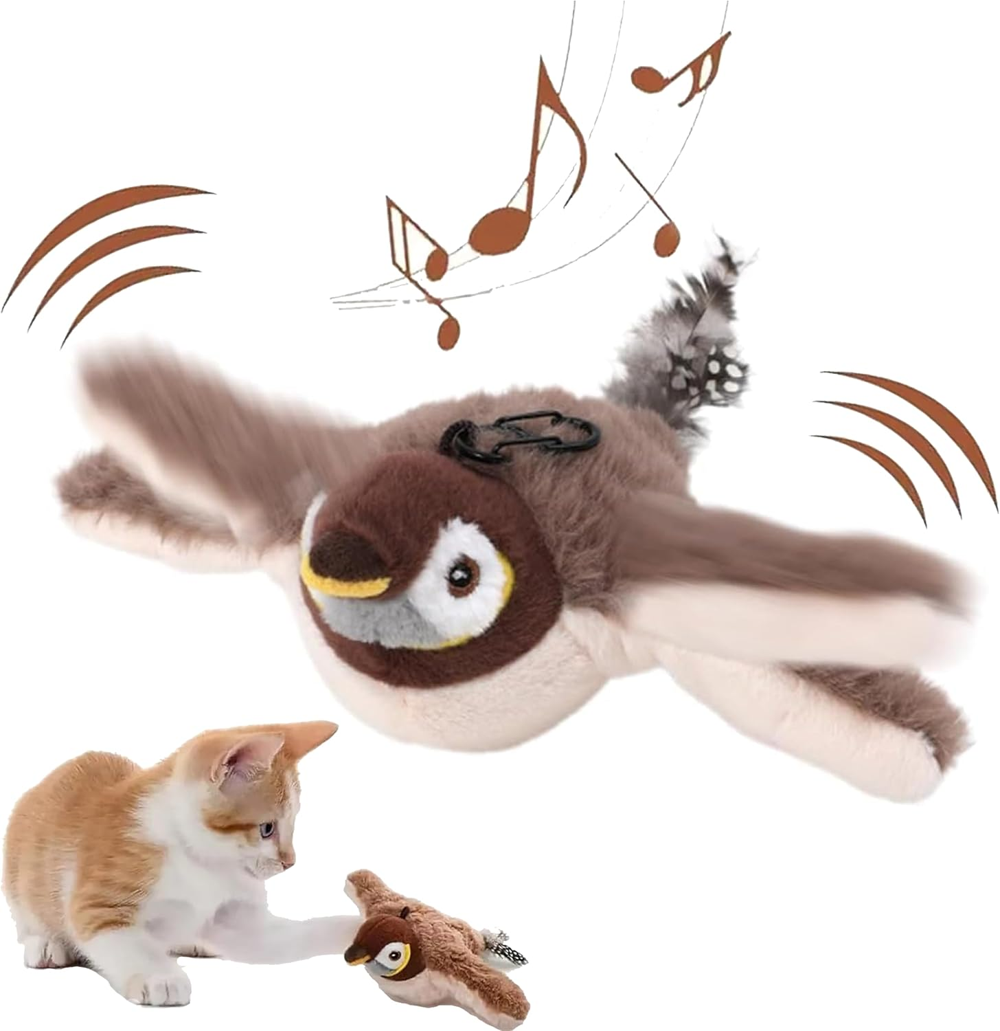 Costec Interactive Cat Toys, Rechargeable Flapping Wings Sparrow Catnip Toys, Chirping Toy, Simulation Bird Interactive Automatic, Cat Toy for Kitten Exercise, Fluffy Plush Pet Toys, Touch Activated image number 1
