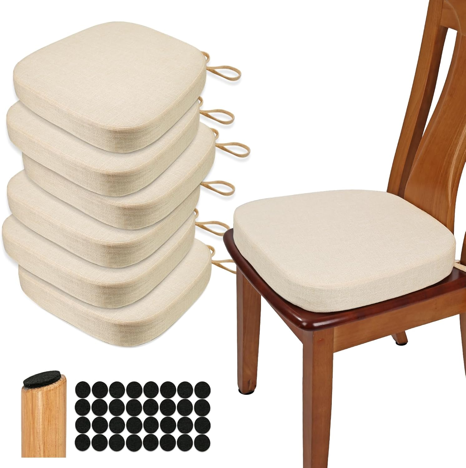 BUYUE Thickened 2.5" Dining Chair Cushions Set of 6, U-Shape High Density Foam Comfortable Chair Pads for Kitchen, Slip Resistant Indoor Seat Cushions (6 PCS, Chocolate)