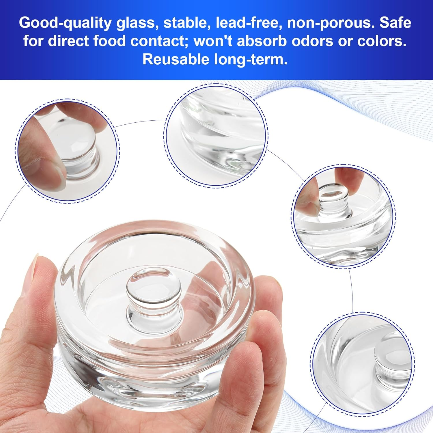 Hcskoss 4 Pack Glass Fermentation Weights for Fermenting with Easy Lift Handles Fermentation Glass Weights for Wide Mouth Mason Jar,Suitable for Fruits,Dishwasher Safe,Each at 200G image number 3