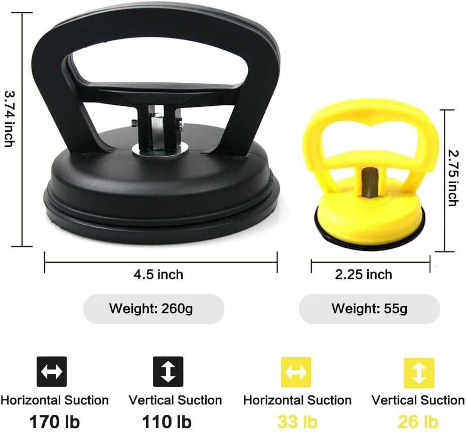 Dent Puller, 2 Pack Car Dent Puller Kit, Large and Small Suction Cup Dent Puller Kit for Car Dent Repair, for Glass Tile Mirror, Granite Lifting and Object Moving,L+S (Black-Yellow) image number 2