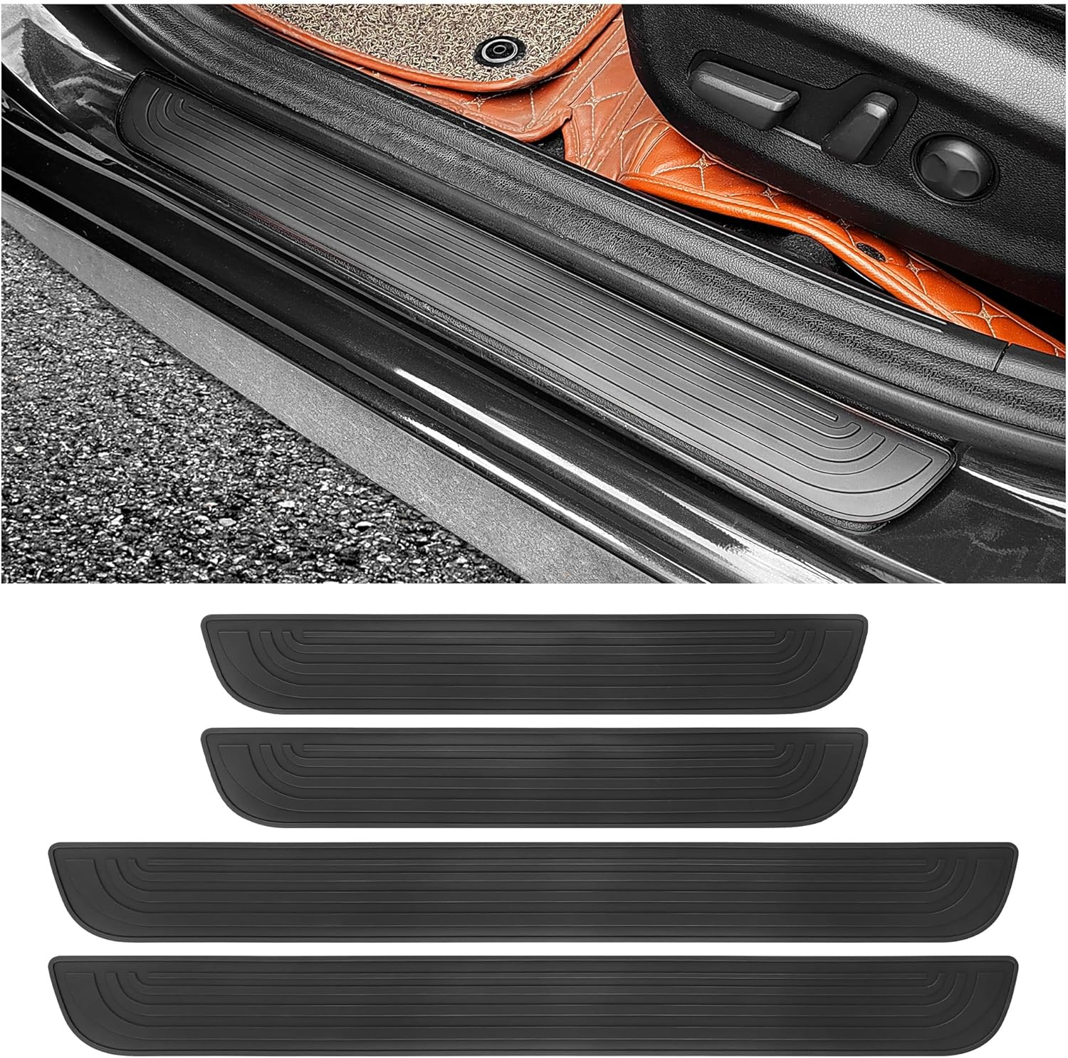 4PCS Car Door Sill Protector,Anti-Scratch Rubber Car Door Protector Edge Guards for Door Steps,Universal Waterproof Door Threshold Strips Exterior Accessories for Car Truck SUV (Black, Width 1.57")