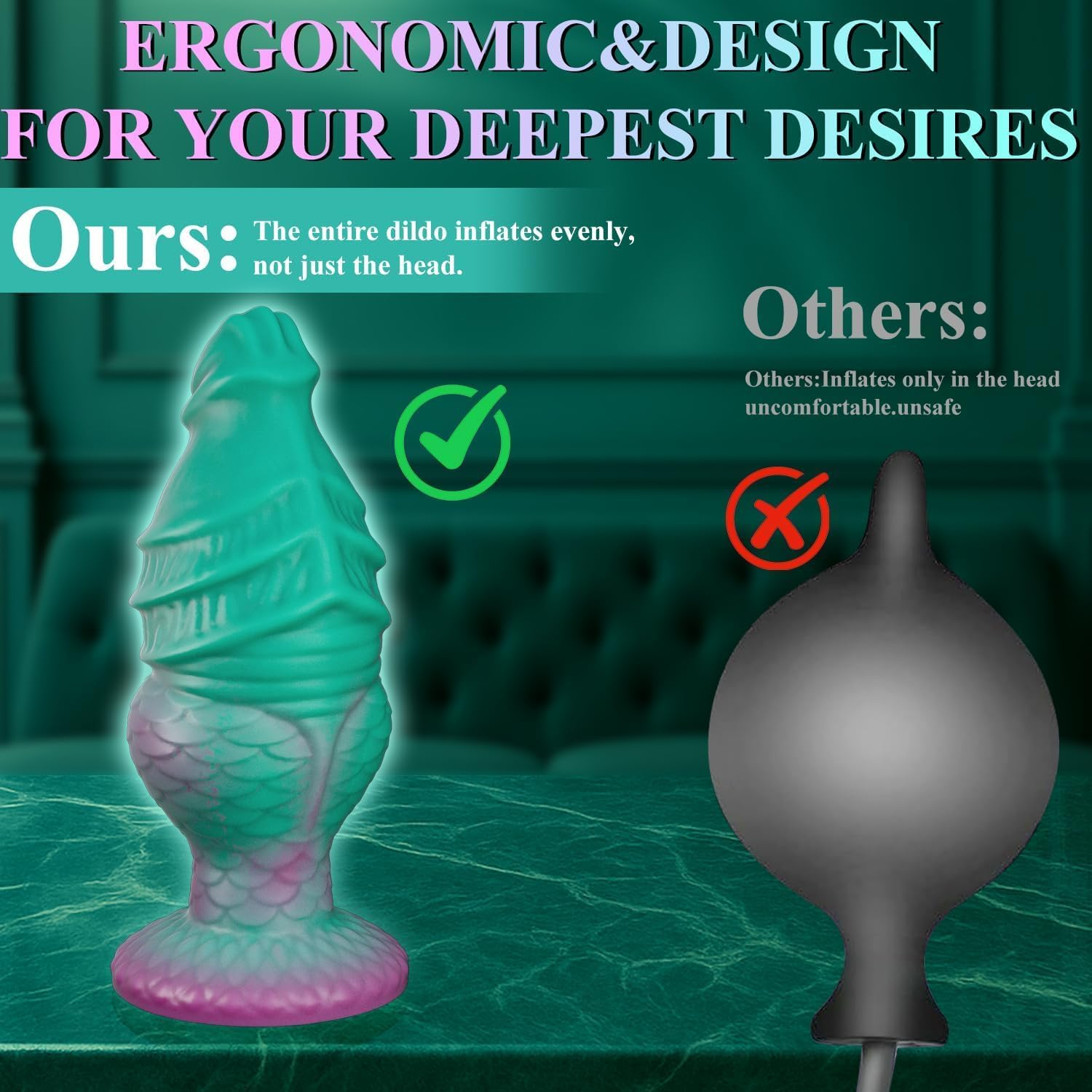 Inflatable Dragon Dildo &ndash; Adjustable Thickness Fantasy Knot Design, Extra Thick Anal Dildo with Strong Suction Cup, Animal-Inspired Dog & Horse Style, Adult Sex Toys for Women and Men (Green)