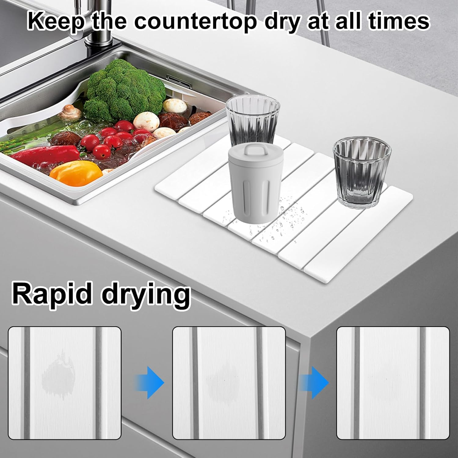 Stone Drying Mat Foldable Stone Dish Drying Mat Nonslip Stone Drying Pad Reusable Dish Drainer Mat Multifunctional Stone Kitchen Drying Mat Large Diatomite Drying Mat for Home image number 5