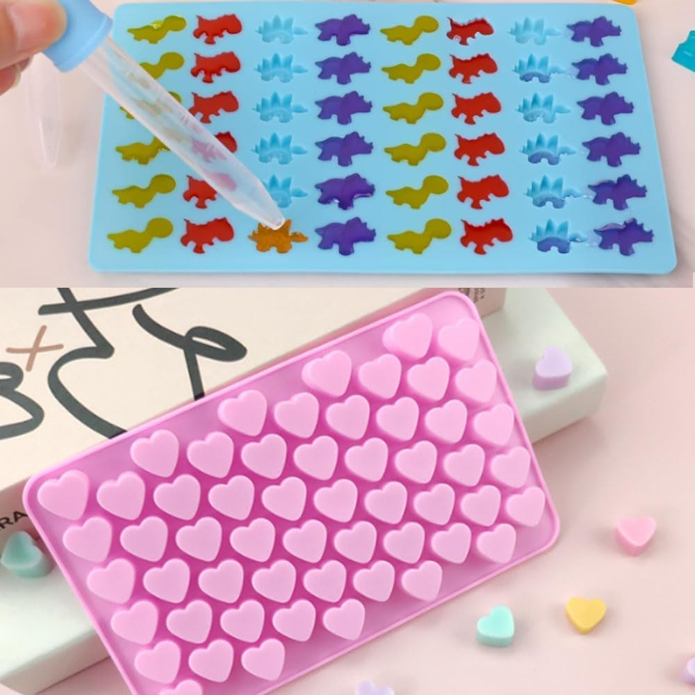 Armastuse 3 Pack Gummy Bear Candy Molds Silicone, Molds with 4 Droppers, Non-Stick Silicone Candy Molds,Mini Donut for Jelly, Candy, Chocolate (Blue,Purple, Pink) image number 2