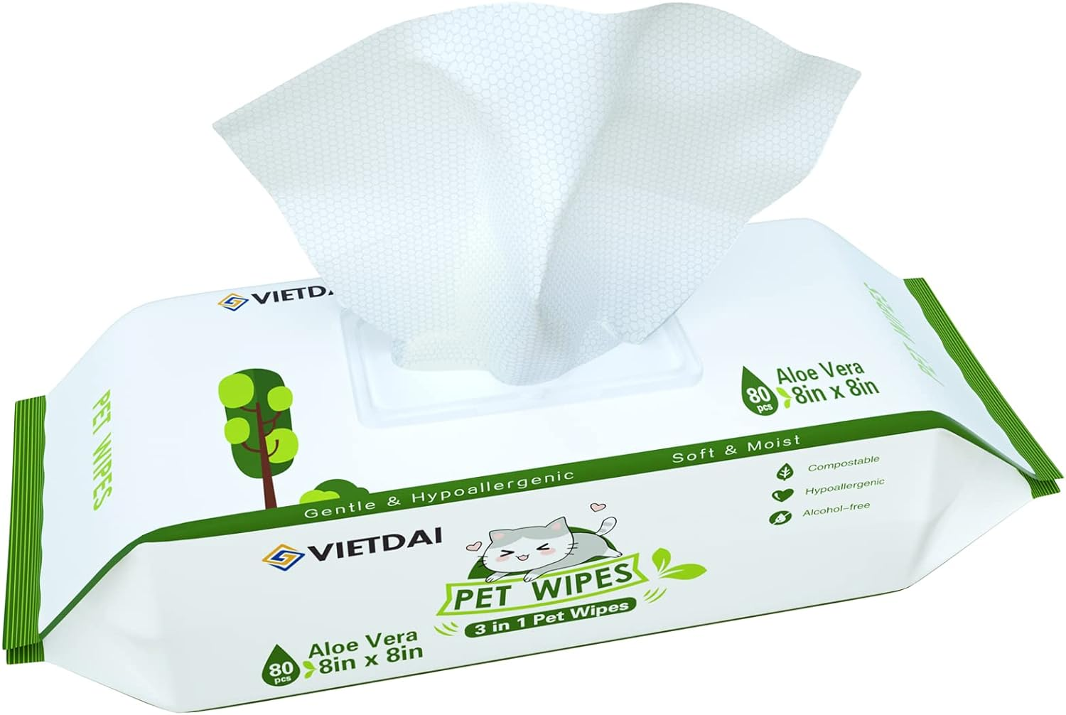 Dog Wipes Cleaning Deodorizing Pet Wipes for Dogs Cats Big Thick Large Multipurpose Grooming Hypoallergenic All Puppy Wipes Dog Wipes Quick Bath for Paw and Butt Face Body (1 Pack-80Count) image number 2