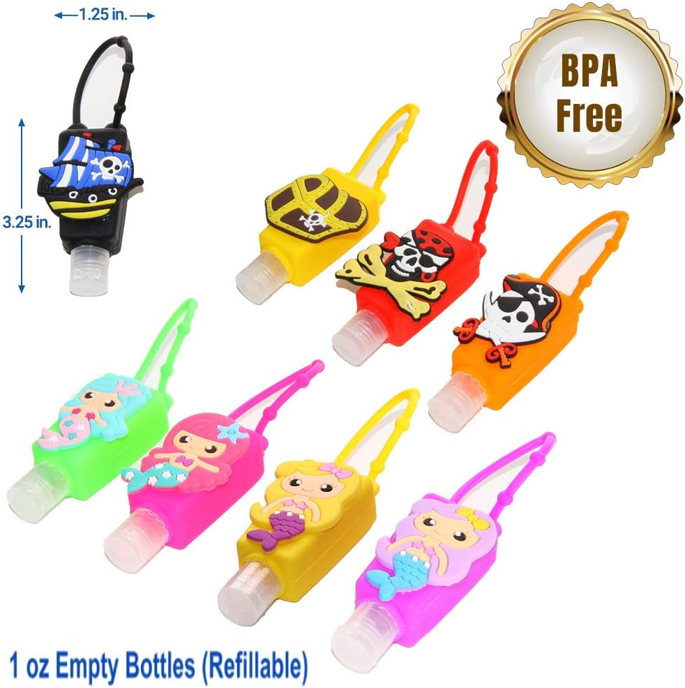KINIA 8 Pack Empty MERMAID PIRATE Kids Hand Sanitizer Travel Size Keychain Carriers, 8-1 Fl Oz Flip Cap Reusable Portable Empty Bottles (8-Variety Pack MERMAID PIRATE) image number 4