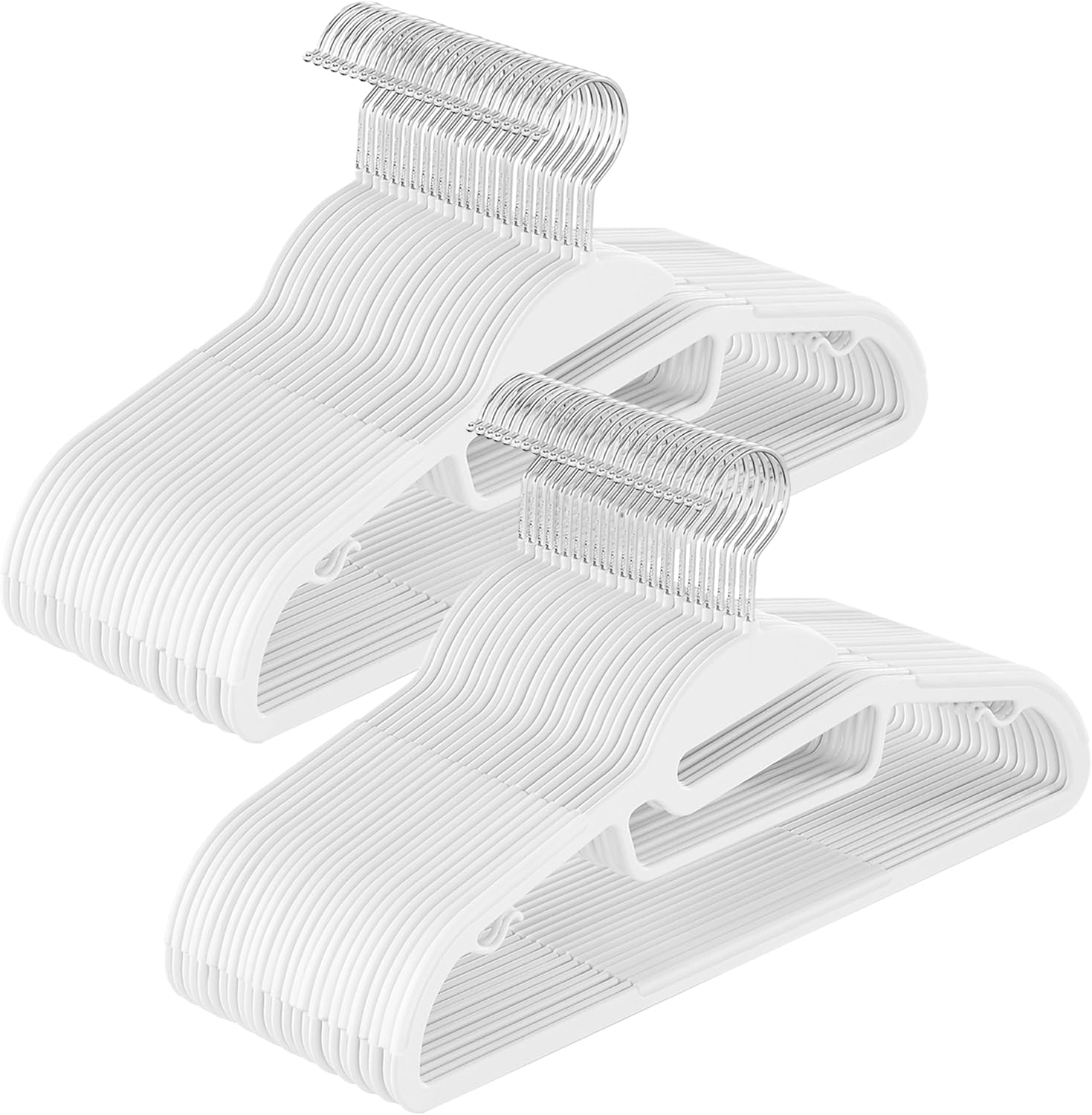 SONGMICS 50 Pack Coat Hangers, Heavy-Duty Plastic Suit Hangers, S-Shaped Opening, Space-Saving, 360&ordm; Swivel Hook, 16.3 Inches Wide, Cloud White UCRP41W50 image number 6