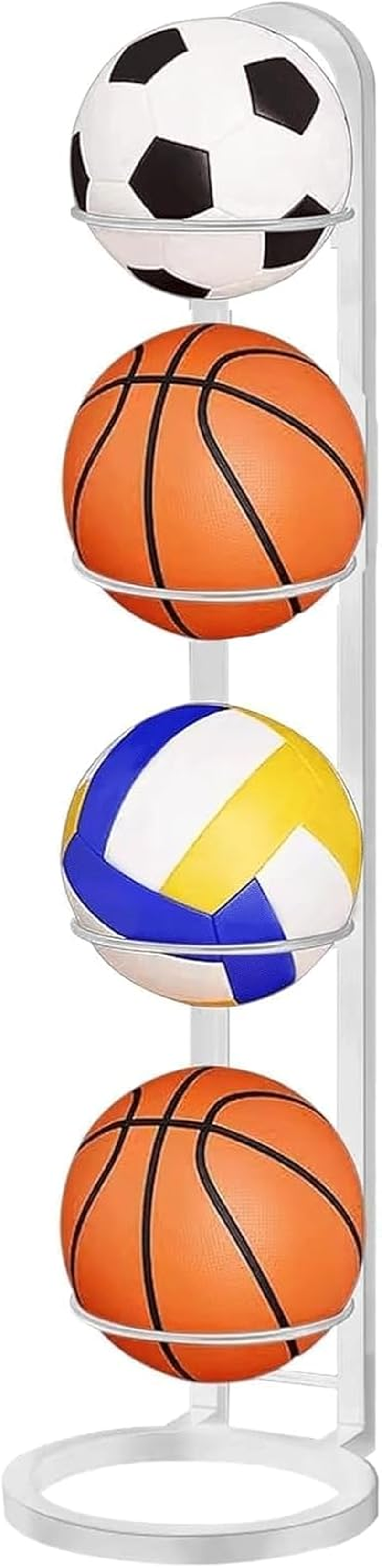 Ball Storage Rack with 4 Baskets Sports Equipment Organizer for Basketball, Football, Soccer Ball Garage & Room Shelving, Heavy-Duty Ball Holder Kids & Adult Sports Gear Storage image number 4