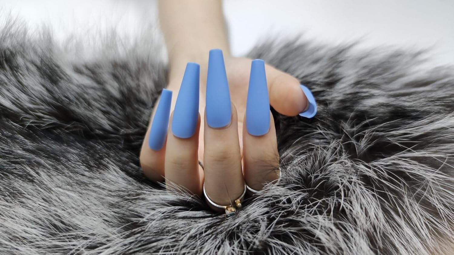 Press on Nails Fake Long Coffin Nail Tips Blue Matte 20 Pcs image number 2