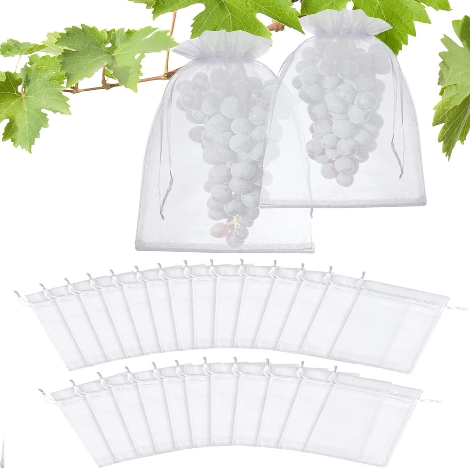 50Pcs Fruit Protect Bags, Reusable Mesh Garden Netting Protection Bag for Plants Vegetables for Plant/Fruit/Flower (White, 8 * 12Inch)