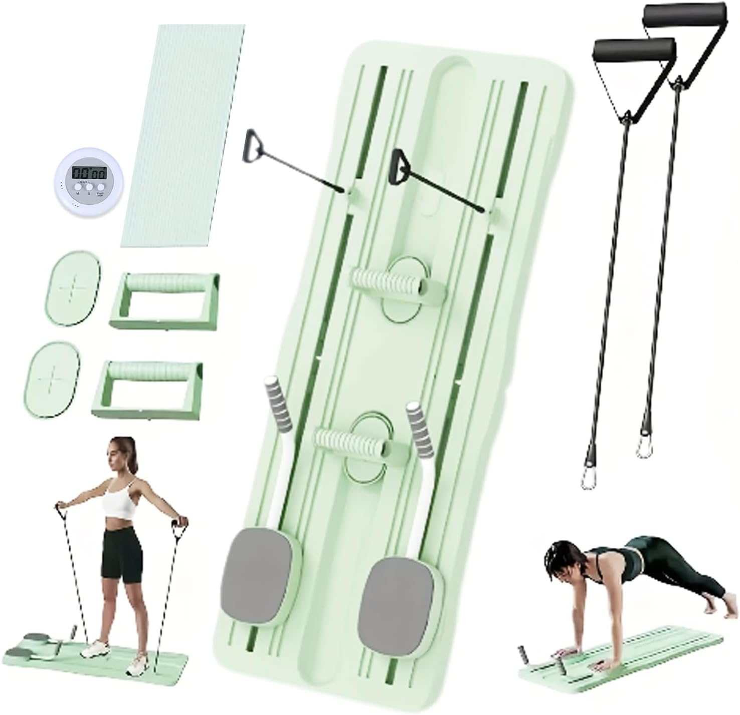 Pilates Board, Pilates Reformer, 5 in 1 Multi-Functional Fitness Board, Suitable for Core Training, Fat Burning, Pilates, with Automatic Rebound Design, Simple Operation, Easy Storage