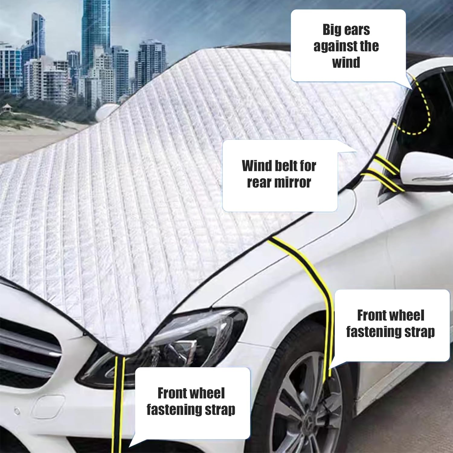 1 PC Car Half Car Cover Sunshade, Windshield Hood All-Season Protection Waterproof Dustproof Frostproof Portable Car Cloth, Outdoor Indoor Foldable Protective Cover, Universal for Cars (Silver) - Silver 03 image number 4
