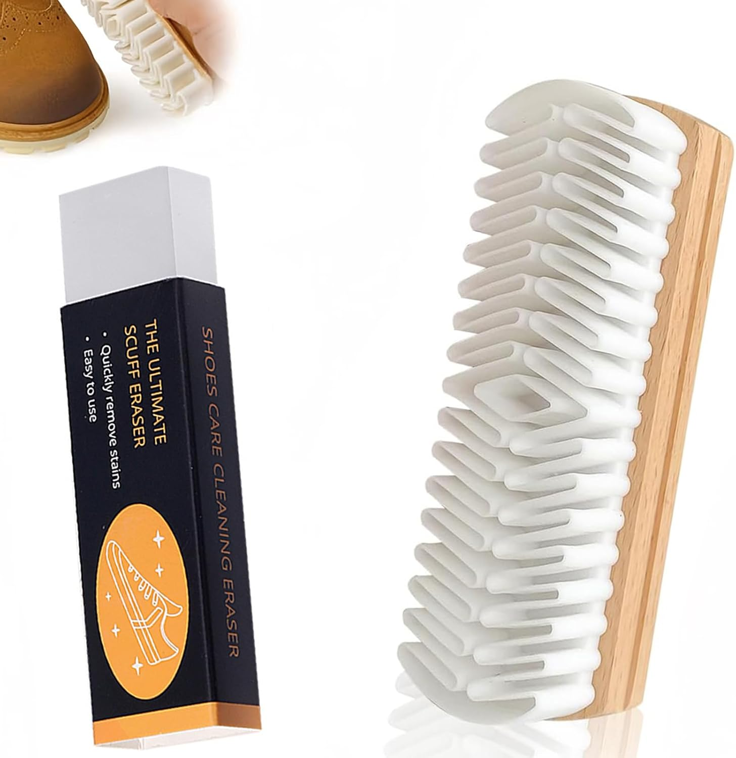 Suede & Nubuck Cleaning Kit by Hard-Wearing Crepe Brush with a Cleaning Eraser,Natural Crepe Wood Brush for Cleaning Shoes, Bags,Clothes and Sofasdecontamination Brushes