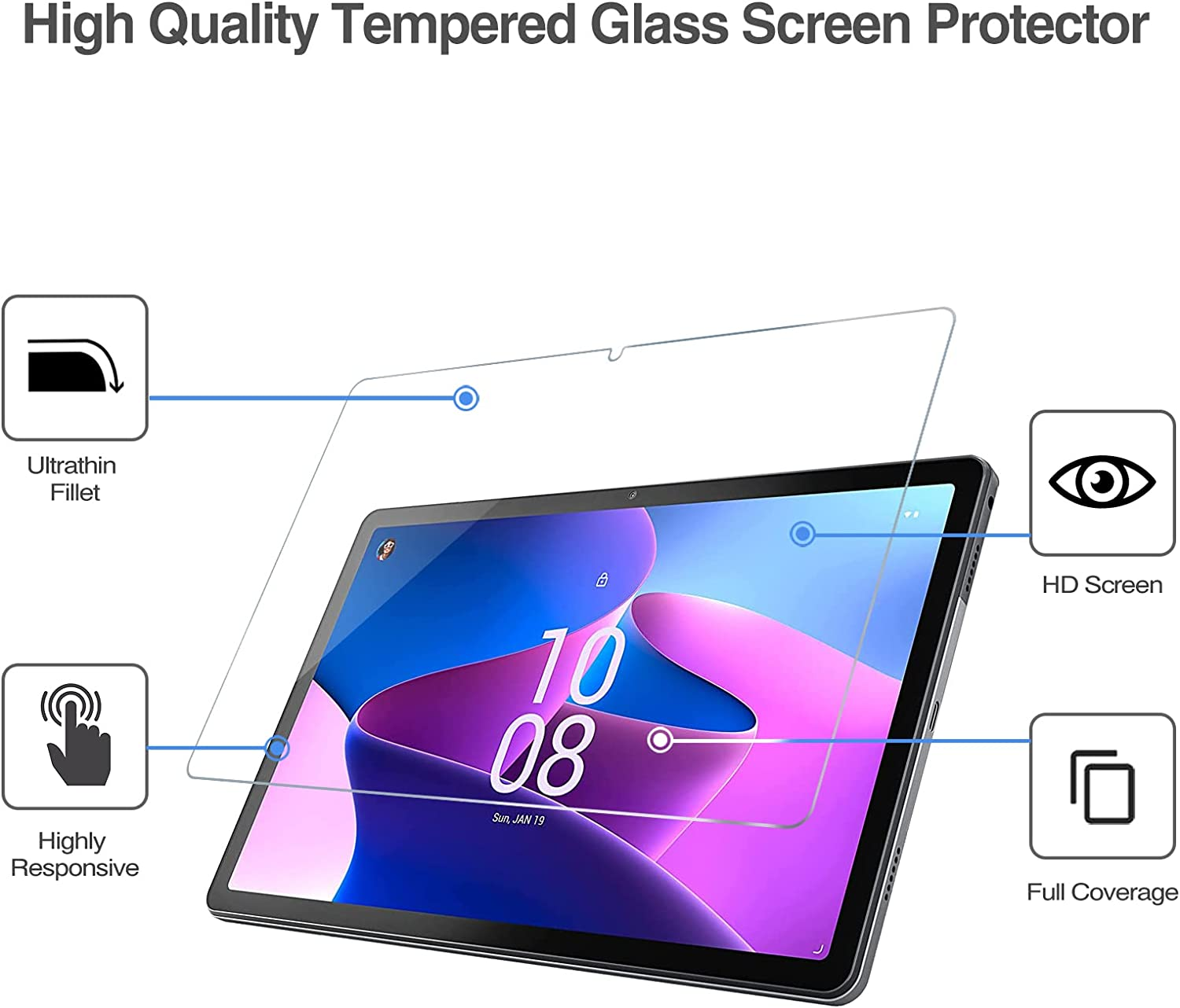 2 Pack Procase Screen Protector for Lenovo Tab M10 plus 3Rd Gen 10.6 Inch 2022, Tempered Glass Screen Film Guard for 10.6?Lenovo Tab M10 plus Gen 3 TB125FU TB128FU TB128XU 2022 Release image number 4