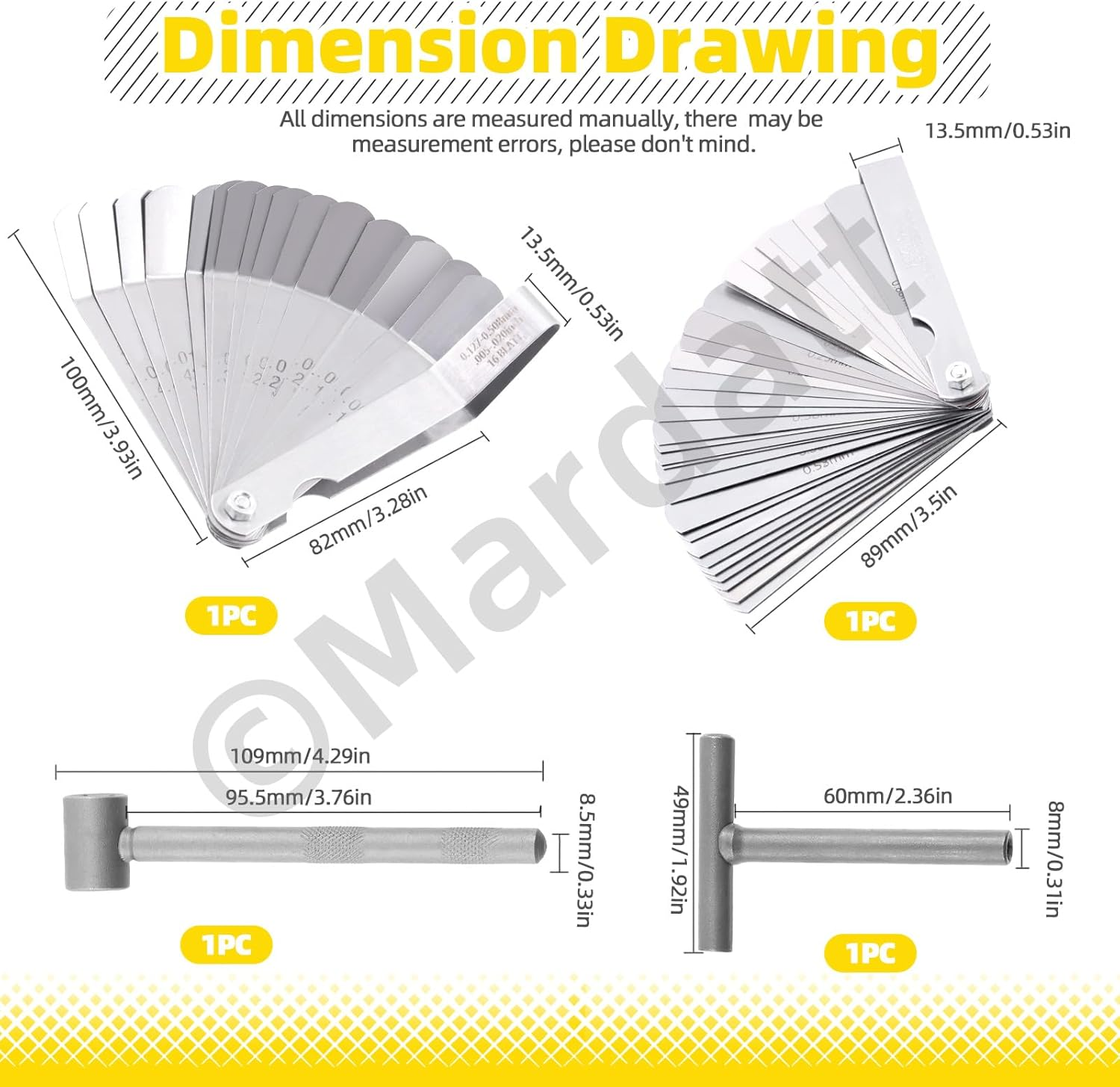 4Pcs Motorcycle Engine Valve Adjustment Tool Kit Includes Straight and Bent Feeler Gauges Square Hexagonal Hole Tool and T Type Spanner, Engine Valve Screw Repair Wrench & Feeler Gauge image number 1