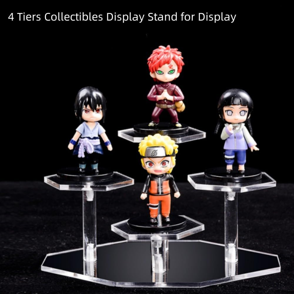 FUNNTY 4 Tiers Collectibles Display Stand, Transparent Acrylic Riser for Figures, Shelf Risers for Cupcake, Donuts, Anime Figures image number 1