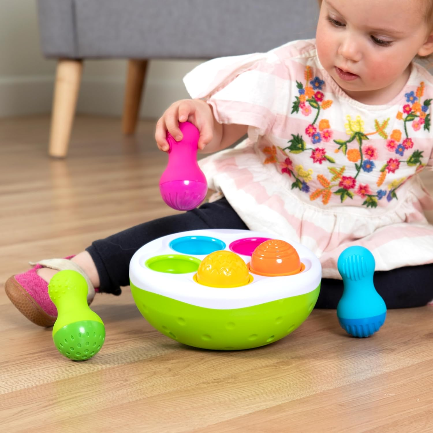 Fat Brain Toys F248 Fat Brain Spinnypins, Kids Preschool, Spinning and Sorting Building Sets, Early Development Toy for Babies Aged 18 Months and Older, Multicoloured image number 3
