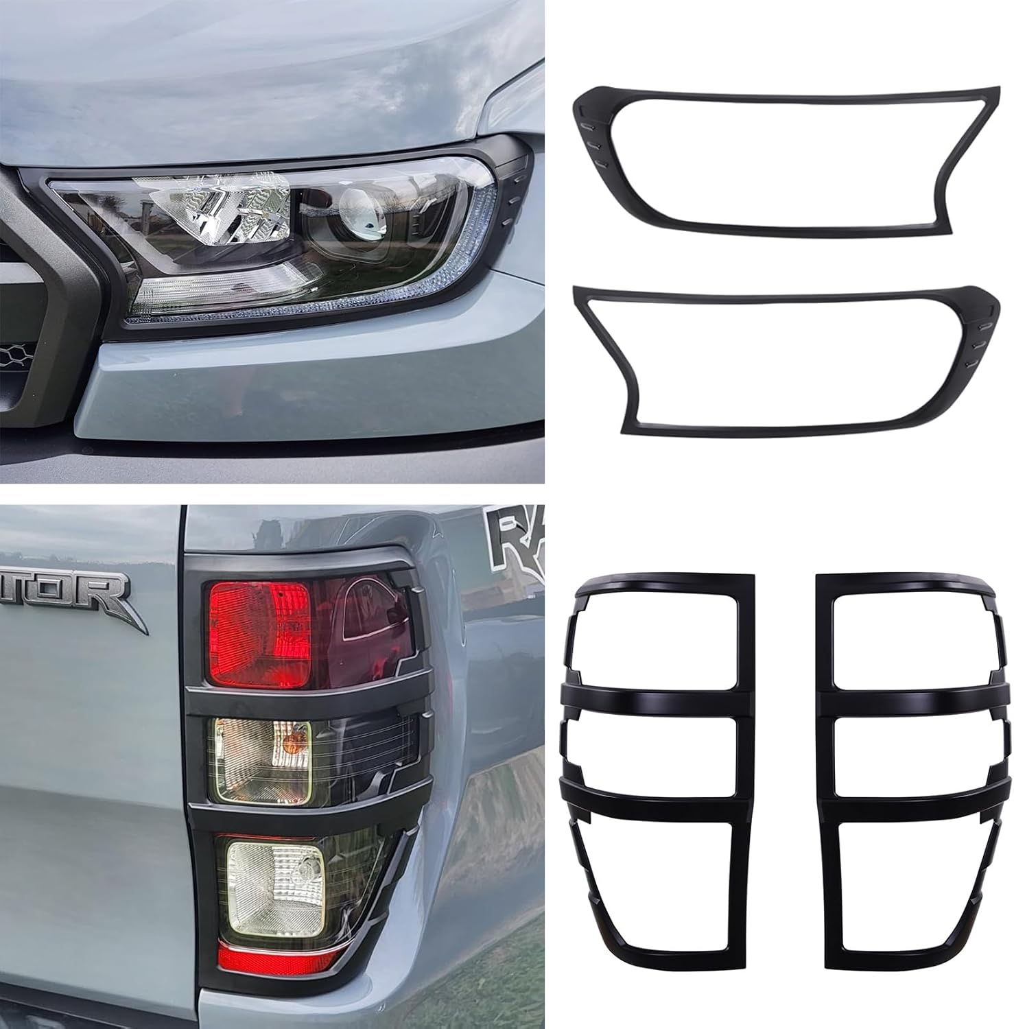 Headlight & Tail Light Trim Covers for Ford Ranger PX2 PX3 Accessories 2015-2022, Front Rear Light Lamp Cover Trim Surround Frame Guard Set, Matte Black Car Exterior image number 6