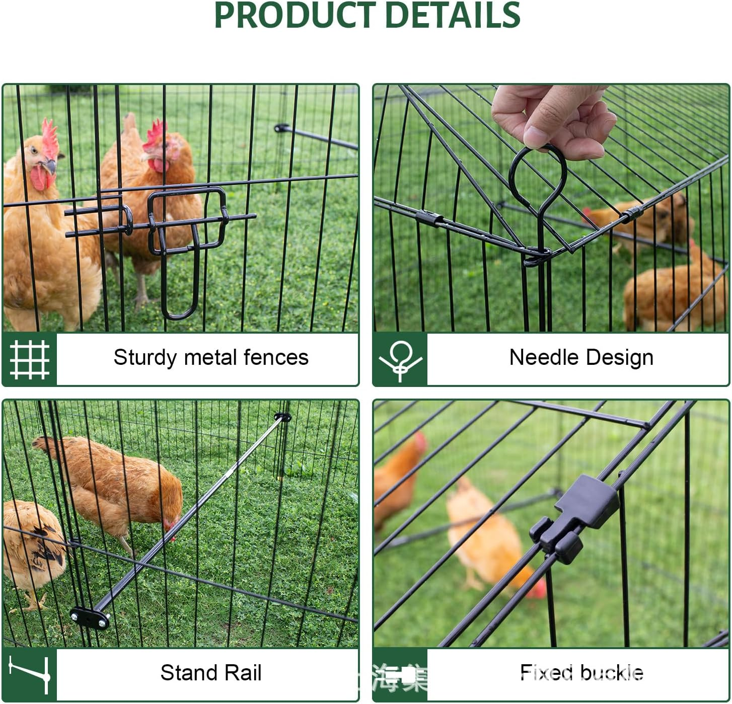 Chicken Coop, 180CM&times;76CM Foldable Outdoor Backyard Metal Coop Chicken Cage with Cover, Chick Tractor Cage Enclosure Crate, outside for Small Animals Duck Rabbit Hen Cat Crate Playpen Exercise Pen image number 5