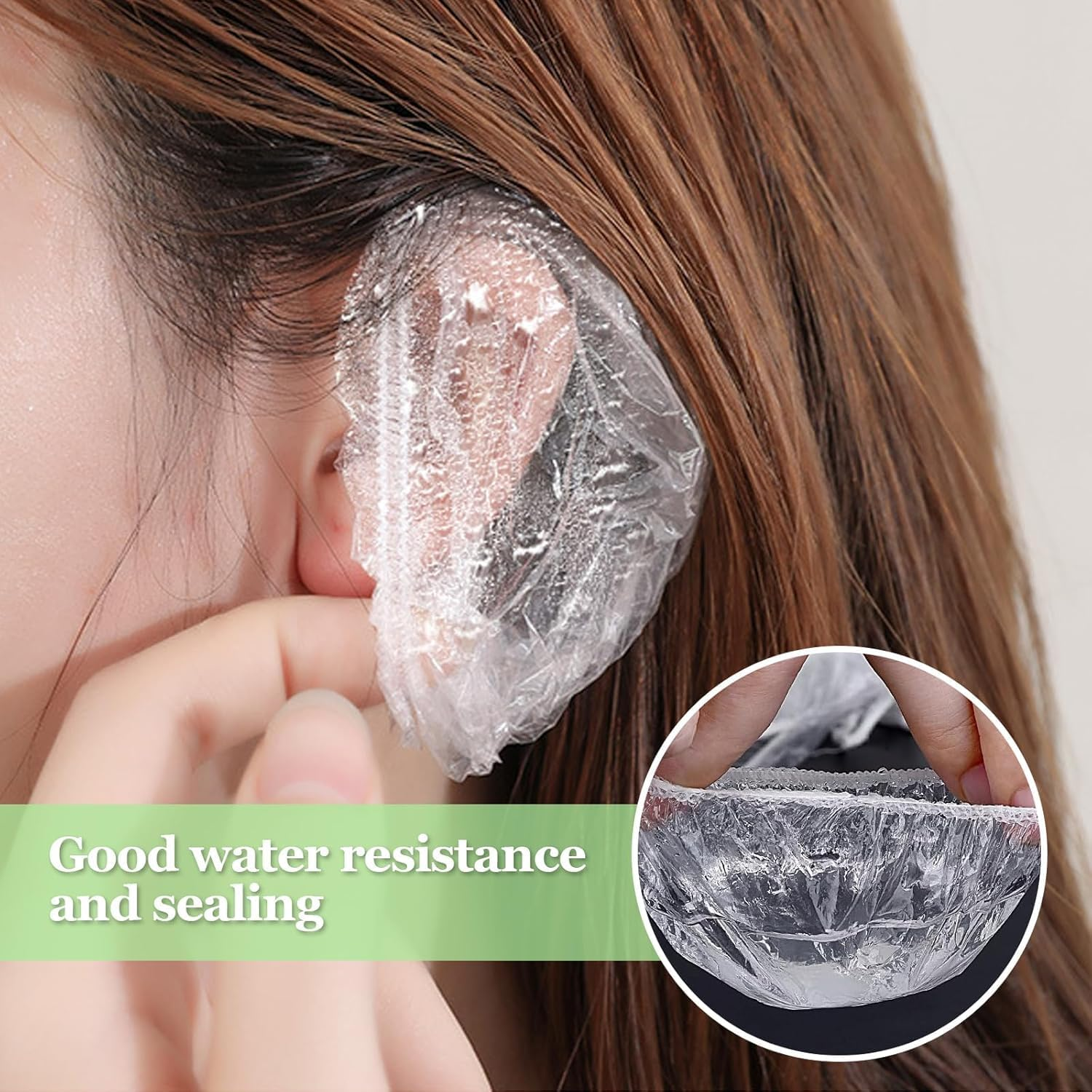Gragra 100 Pcs Clear Disposable Ear Covers, Caps Disposable Elastic Clear Shower Water Ear Covers, for Bathing, Hair Colouring and Beauty Treatments, Spa Home Use Hotel and Hair Salon