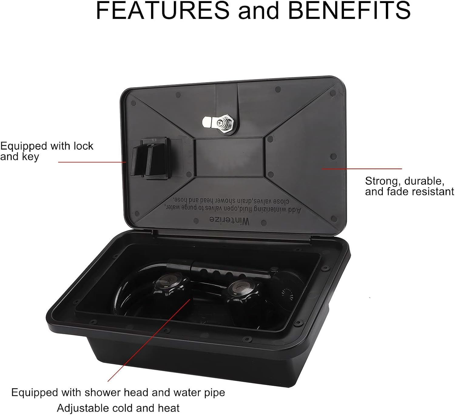 RV Exterior Shower Box Kit, RV Camper Exterior Shower Box Set, Hot Cold Water Adjustable with Hose Lock Keys for Motorhome Caravan Out Side Shower Replacement
