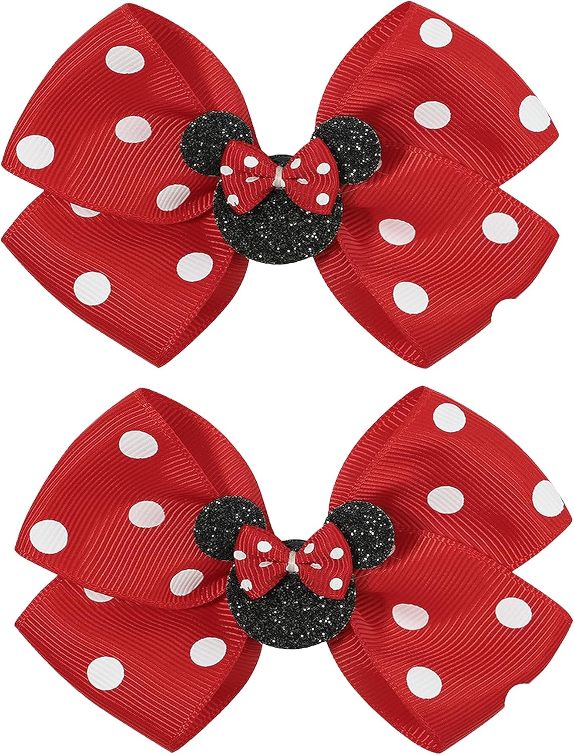 2 Pcs 4.5"Mouse Ears Hair Bows Clips for Kids Baby Girls Women, Glitter Party Princess Decoration Cosplay Birthday Christmas Party.(Fj40) (White) - Blue image number 4