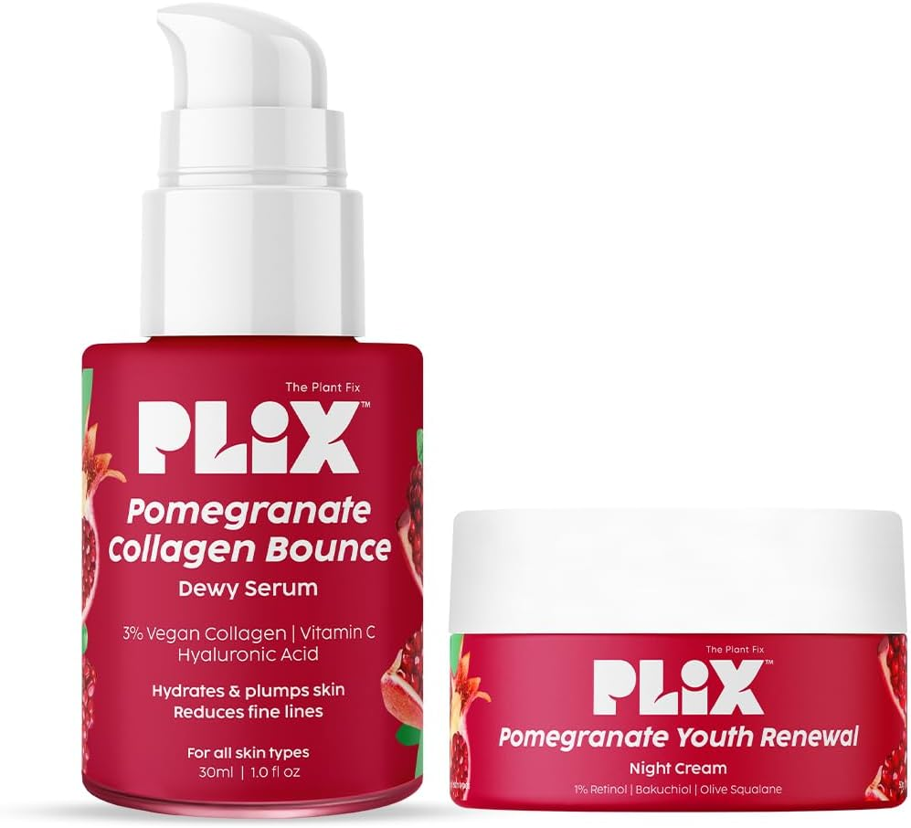 PLIX - the PLANT FIX Collagen Bounce Serum 30Ml and 1.20% Retinol Night Cream 50G with Bakuchi Oil | anti Ageing Combo for Reducing Fine Lines & Wrinkles Vegan Collagen Booster for Plump Skin image number 1