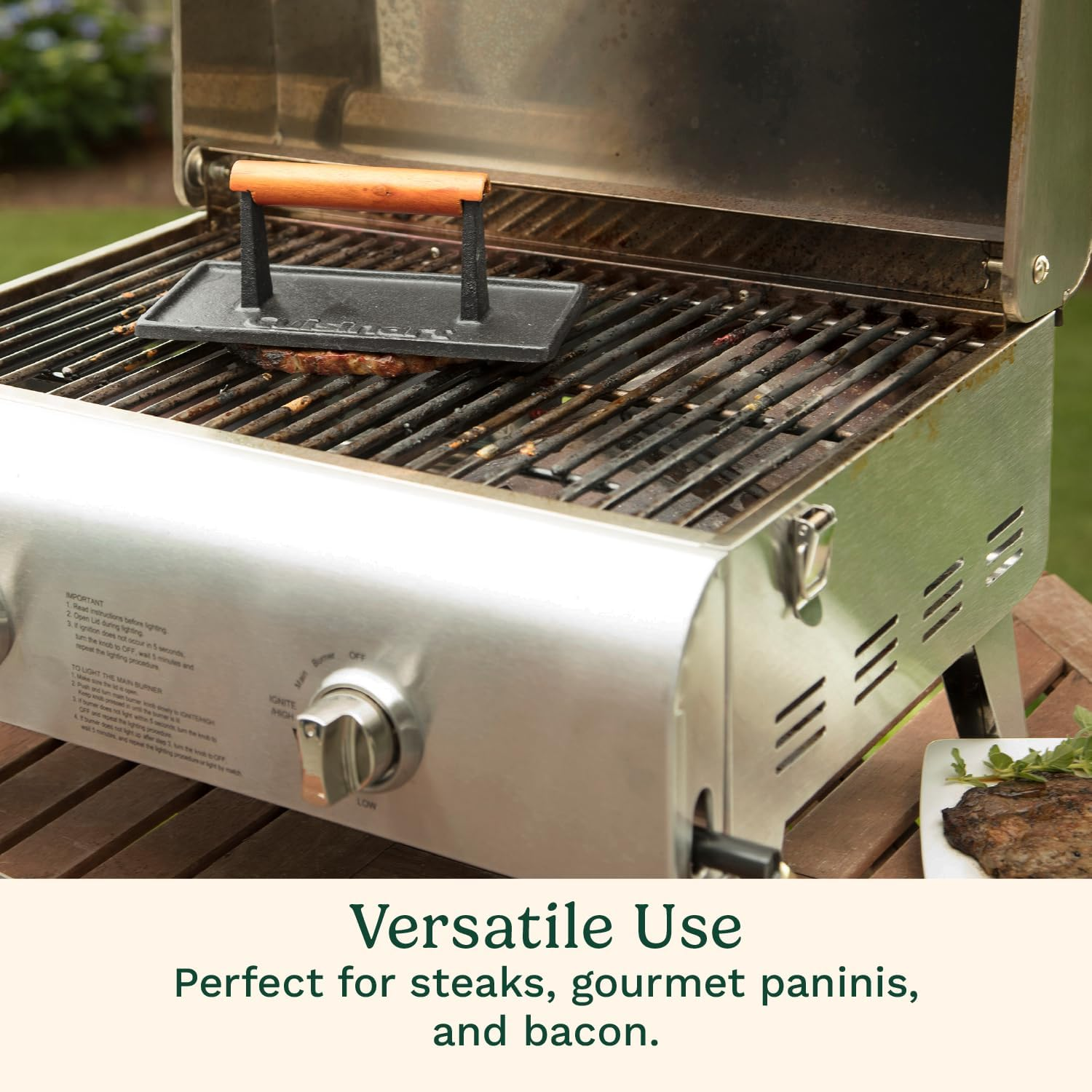 Cuisinart CGPR-221 Cast Iron Grill Press (Wood Handle), Weighs 2.1-Pounds image number 2